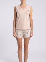 Ensemble Pyjama Femme Papillons Écru & Lilas avec Short Imprimé
