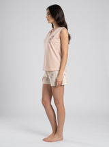 Ensemble Pyjama Femme Papillons Écru & Lilas avec Short Imprimé
