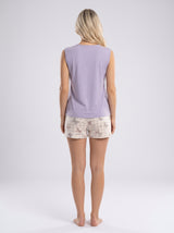 Ensemble Pyjama Femme Papillons Écru & Lilas avec Short Imprimé