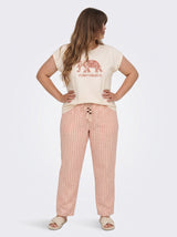 Ensemble Pyjama Femme Grande Taille Écru & Pantalon Rayé Rose