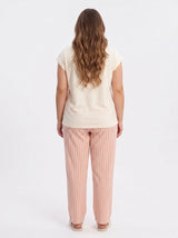 Ensemble Pyjama Femme Grande Taille Écru & Pantalon Rayé Rose