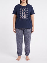 Ensemble Pyjama Femme Grande Taille Marine & Pantalon Micro-Imprimé