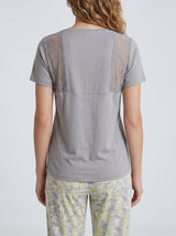Ensemble Pyjama Femme Gris & Pantalon Floral Écru