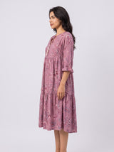 Robe Midi Femme Florale Mauve - Coupe Ample & Féminine