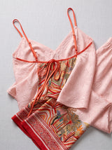 Ensemble Pyjama Femme 3 Pièces Rose Imprimé - Kimono, Caraco & Pantalon