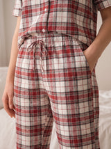 Ensemble Pyjama Femme Grande Taille Carreaux Bordeaux - Douceur Coton