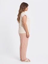 Ensemble Pyjama Femme Grande Taille Écru & Pantalon Rayé Rose