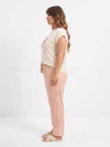 Ensemble Pyjama Femme Grande Taille Écru & Pantalon Rayé Rose