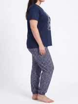 Ensemble Pyjama Femme Grande Taille Marine & Pantalon Micro-Imprimé