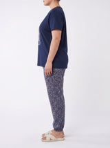 Ensemble Pyjama Femme Grande Taille Marine & Pantalon Micro-Imprimé