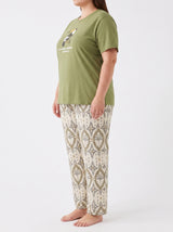 Ensemble Pyjama Femme Grande Taille Kaki & Pantalon Géométrique