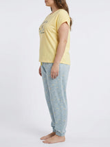 Ensemble Pyjama Femme Grande Taille Jaune & Pantalon Fleuri Bleu