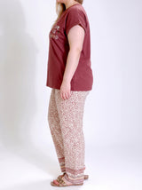 Ensemble Pyjama Femme Grande Taille Bordeaux & Pantalon Micro-Imprimé
