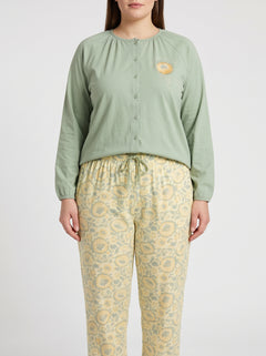 Ensemble Pyjama Femme Sauge & Pantalon Cachemire Jaune