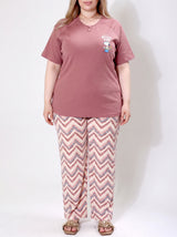 Ensemble Pyjama Femme Grande Taille Brique & Pantalon Chevron