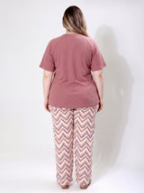 Ensemble Pyjama Femme Grande Taille Brique & Pantalon Chevron