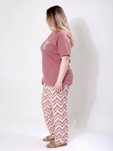 Ensemble Pyjama Femme Grande Taille Brique & Pantalon Chevron