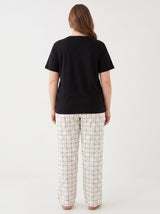 Ensemble Pyjama Femme Grande Taille Noir & Pantalon Carreaux Écru