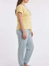 Ensemble Pyjama Femme Grande Taille Jaune & Pantalon Fleuri Bleu