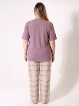 Ensemble Pyjama Femme Grande Taille Mauve & Pantalon Carreaux