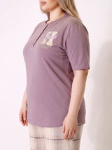 Ensemble Pyjama Femme Grande Taille Mauve & Pantalon Carreaux
