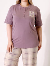 Ensemble Pyjama Femme Grande Taille Mauve & Pantalon Carreaux