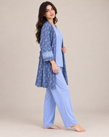 Ensemble Pyjama Femme 3 Pièces avec Peignoir bleu