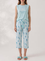 Ensemble Pyjama Femme Bleu Ciel & Pantacourt Feuillage