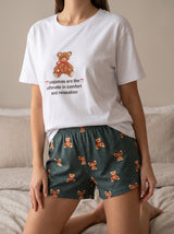 Ensemble Pyjama Femme Ours & Short Vert - Confort Coton