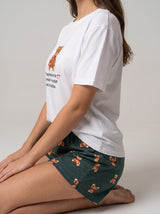 Ensemble Pyjama Femme Ours & Short Vert - Confort Coton