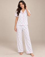 Ensemble Pyjama Femme Blanc à Fleurs Roses – Chemise & Pantalon