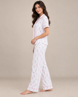 Ensemble Pyjama Femme Blanc à Fleurs Roses – Chemise & Pantalon