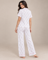 Ensemble Pyjama Femme Blanc à Fleurs Roses – Chemise & Pantalon