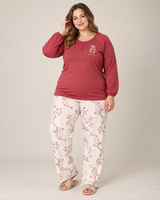 Ensemble Pyjama Femme Grande Taille Bordeaux & Pantalon Écru Imprimé