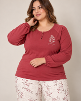 Ensemble Pyjama Femme Grande Taille Bordeaux & Pantalon Écru Imprimé