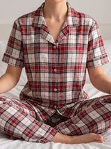 Ensemble Pyjama Femme Grande Taille Carreaux Bordeaux - Douceur Coton