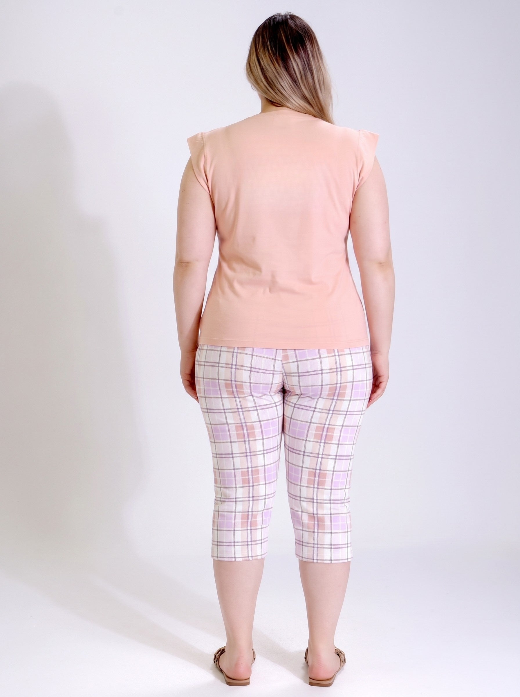 Ensemble Pyjama Femme Grande Taille Rose & Pantacourt Carreaux Pastel