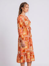 Robe Midi Femme Patchwork Orange - Style Estival