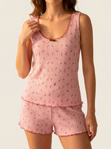 Ensemble Pyjama Femme Pointelle Tulipes Rose - Douceur Coton