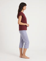 Ensemble Pyjama Femme Bordeaux & Pantacourt Rayé Bleu