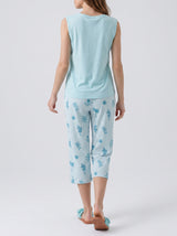 Ensemble Pyjama Femme Bleu Ciel & Pantacourt Feuillage