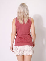 Ensemble Pyjama Femme Floral Bordeaux & Short Écru
