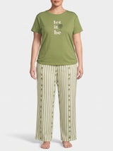 Ensemble Pyjama Femme Grande Taille Olive Let It Be & Pantalon Rayé