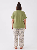Ensemble Pyjama Femme Grande Taille Kaki & Pantalon Géométrique