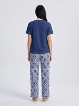 Ensemble Pyjama Femme Graphique Marine & Pantalon Paisley Bleu