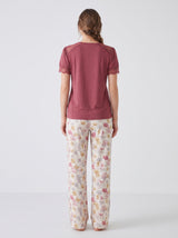 Ensemble Pyjama Femme Bordeaux & Pantalon Floral Blanc