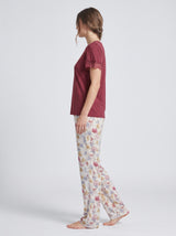 Ensemble Pyjama Femme Bordeaux & Pantalon Floral Blanc