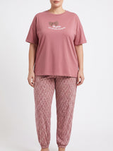 Ensemble Pyjama Femme Grande Taille Rose Vieilli & Pantalon Micro-Motif