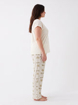 Ensemble Pyjama Femme Grande Taille Écru Botanique & Pantalon Imprimé