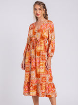 Robe Midi Femme Patchwork Orange - Style Estival